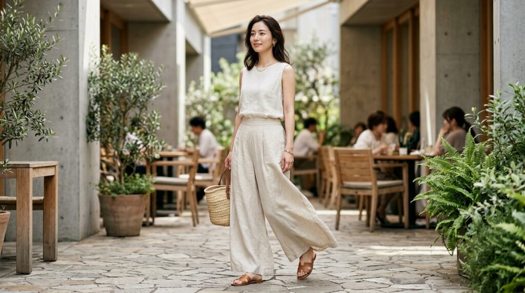 リネン混ワイドパンツで2026夏を涼しく！通気性抜群のコーデ術