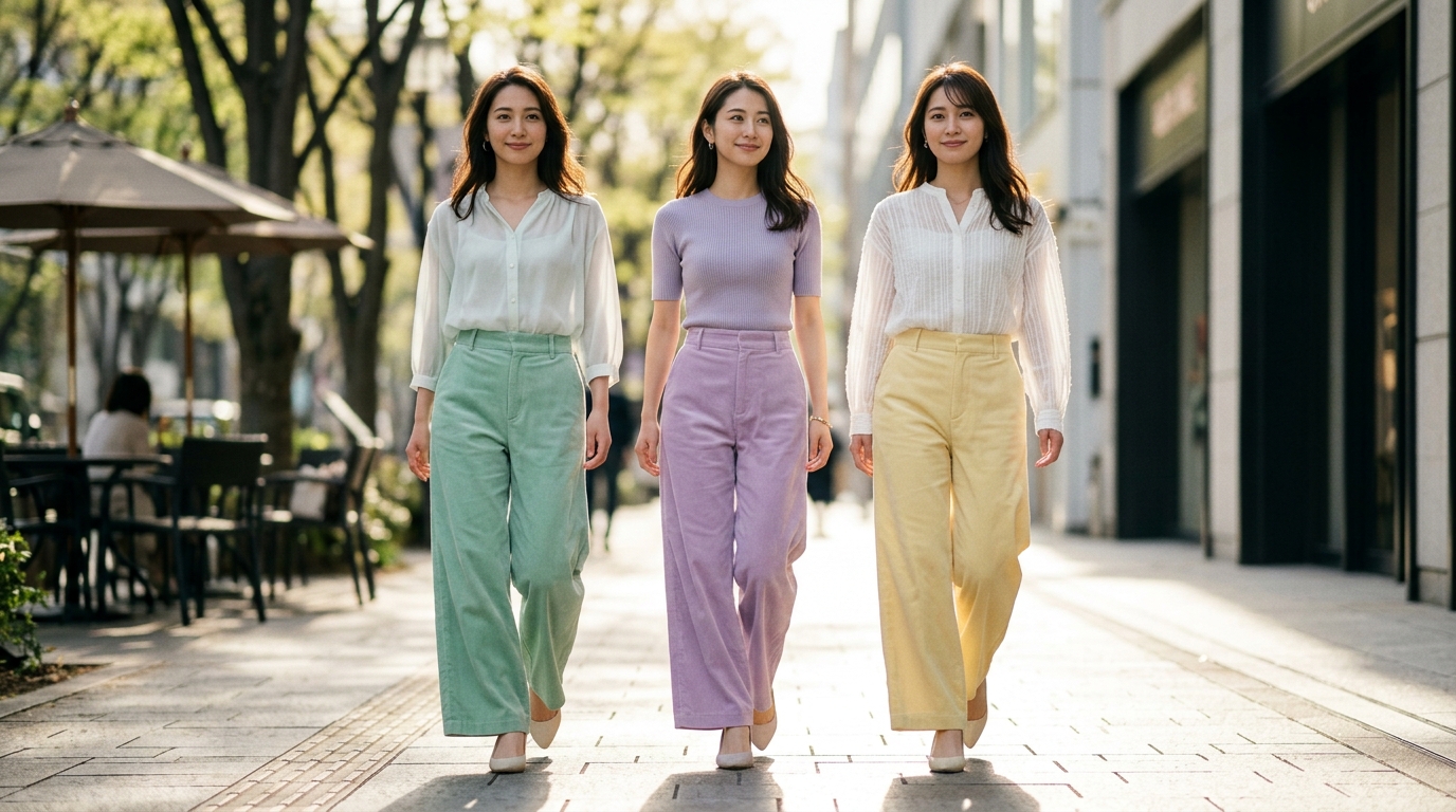 コーデュロイパンツ2026春レディース｜太めシルエット×カラー別コーデ術