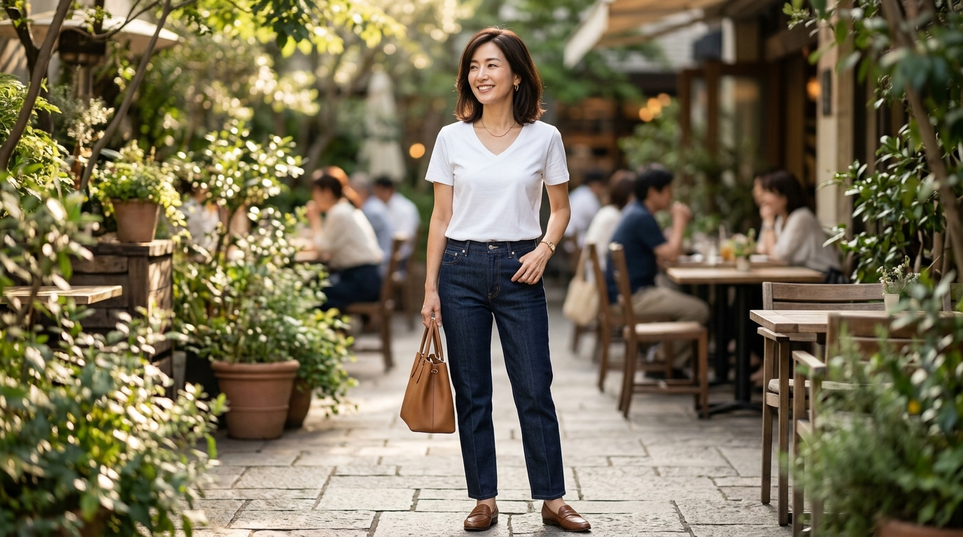 40代の骨格ストレートタイプはカジュアルな私服もジャストサイズが基本